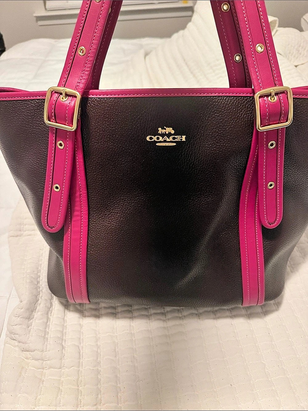 COACH Tote in Brown & raspberry